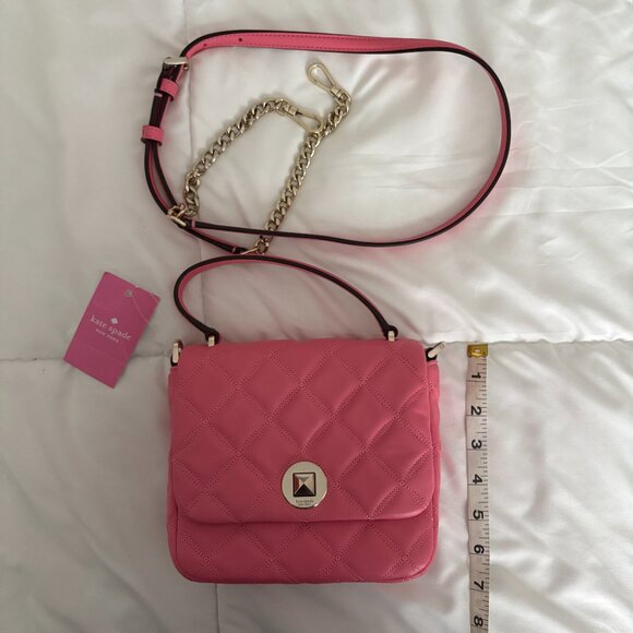 Kate Spade Natalia Square Quilted Leather Crossbody Purse Bright Blush Pink NWT - Picture 3 of 10